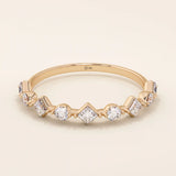 14k solid gold mixed cut princess and round moissanite stones wedding ring for women