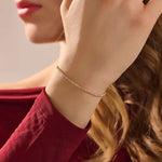 14k solid gold minimalist chain bracelet with mixed metal of rose, yellow, and white gold beads for women