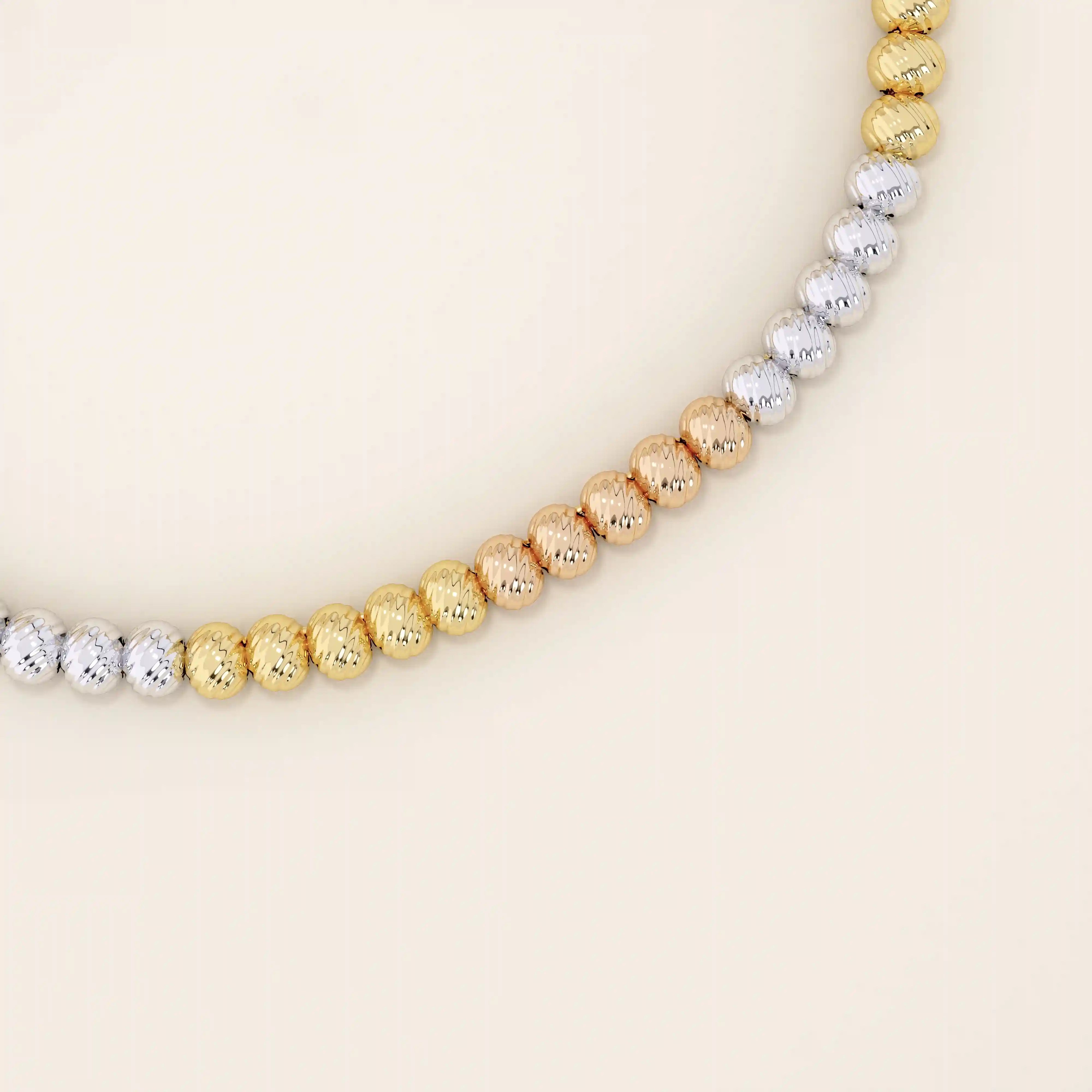 14k solid gold minimalist chain bracelet with mixed metal of rose, yellow, and white gold beads for women