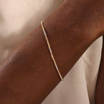 14k solid gold minimalist chain bracelet with mixed metal of rose, yellow, and white gold beads for women