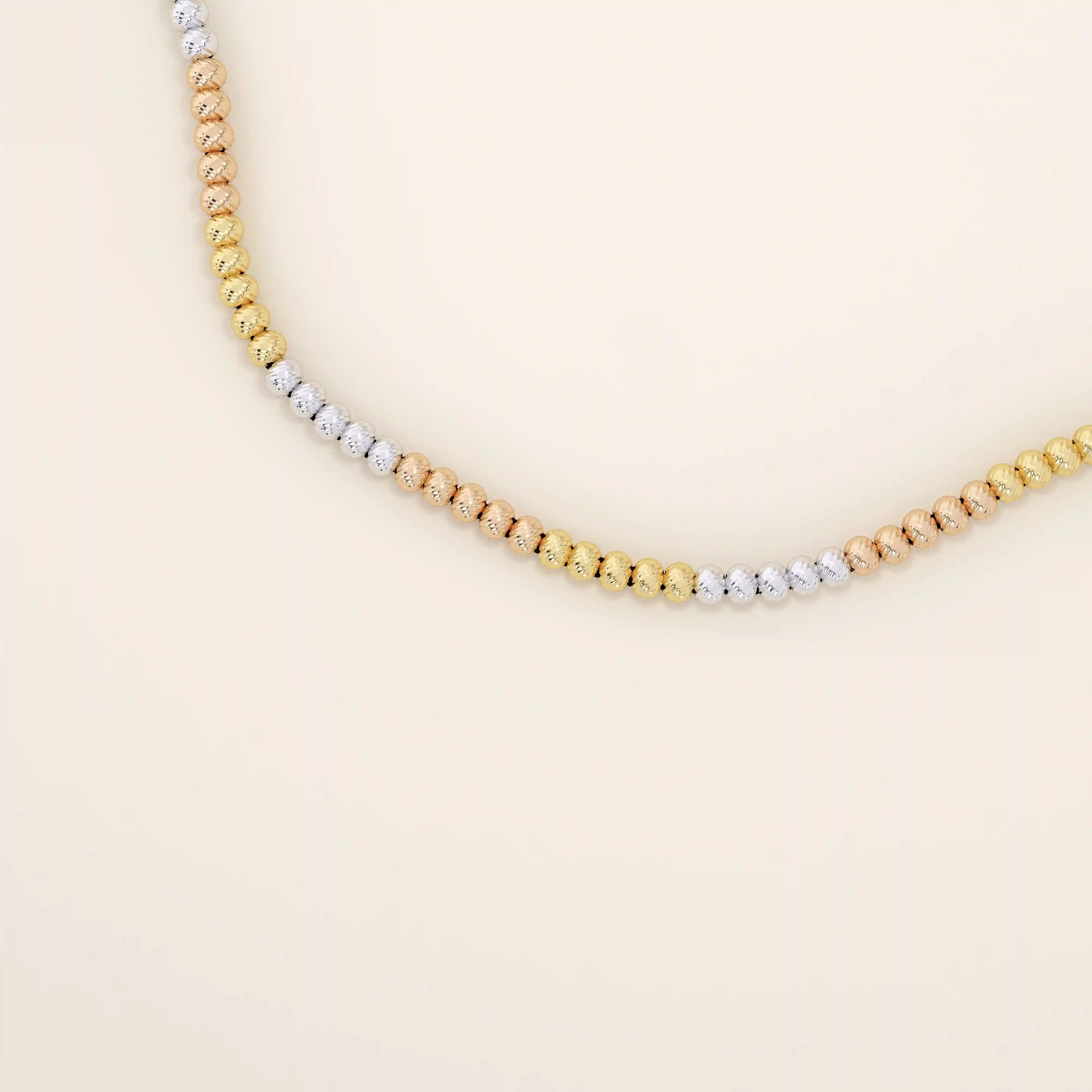 14k solid rose white yellow gold beaded chain necklace for women
