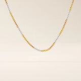 14k solid rose white yellow gold beaded chain necklace for women