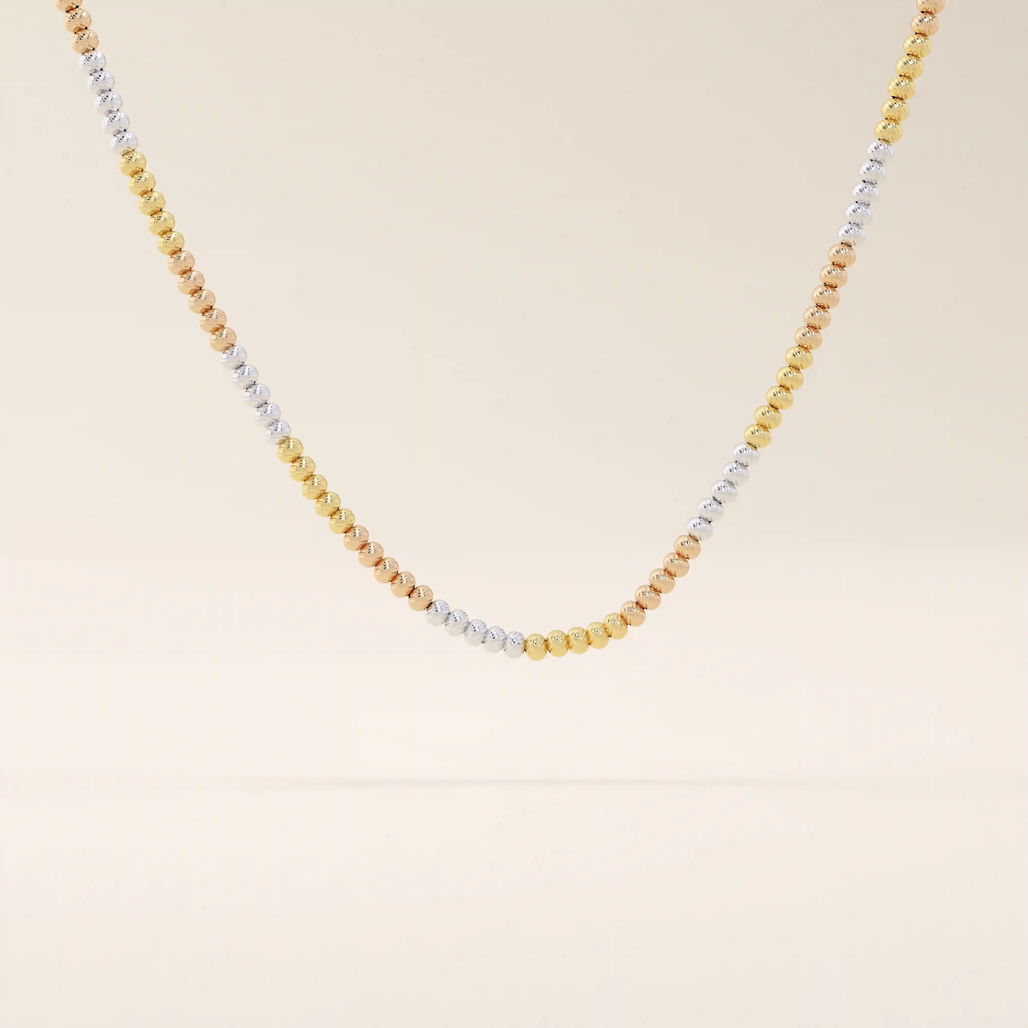 14k solid rose white yellow gold beaded chain necklace for women