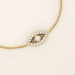 14k solid gold pave tiny moissanite stones evil eye bracelet for women