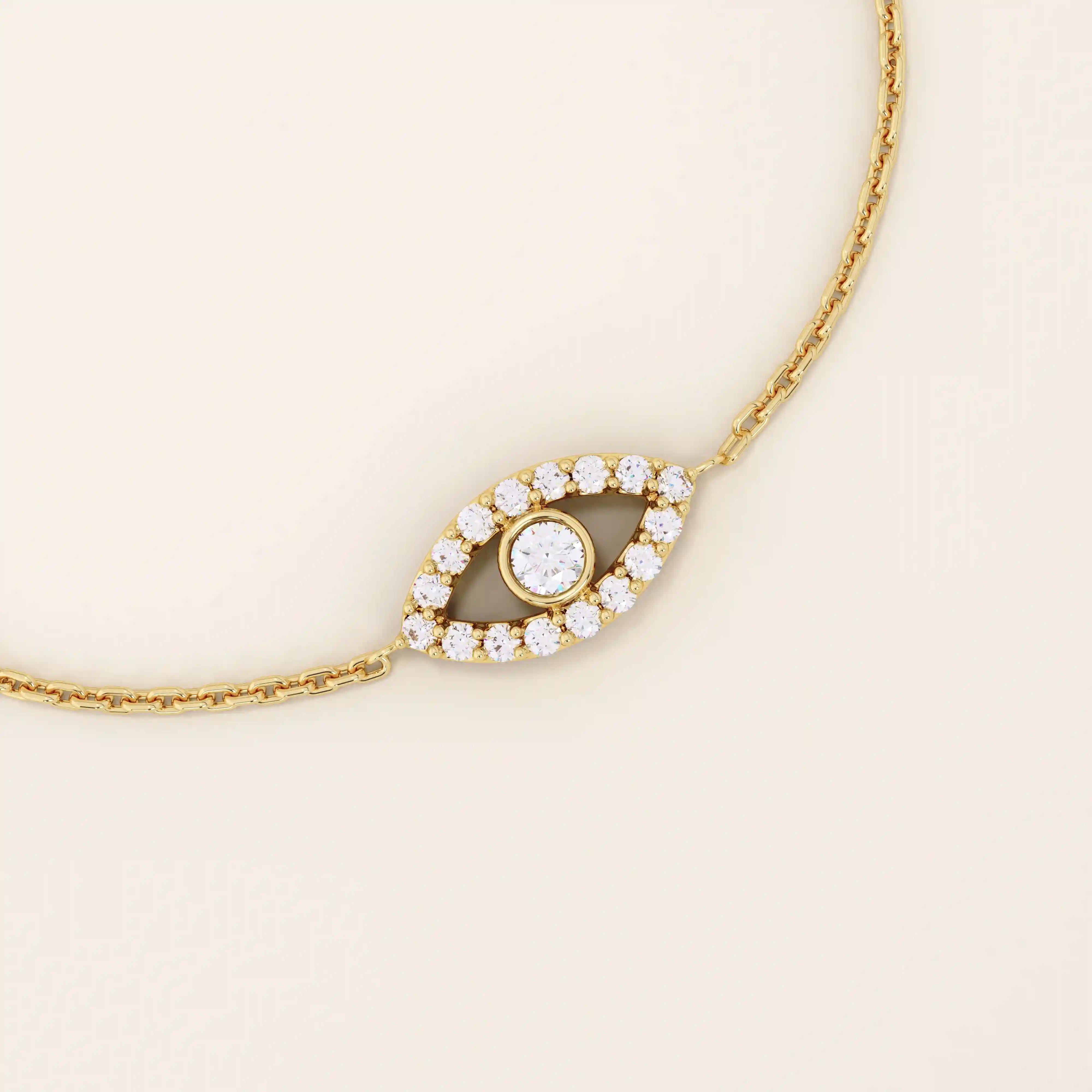14k solid gold pave tiny moissanite stones evil eye bracelet for women