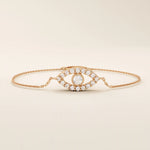 14k solid gold pave tiny moissanite stones evil eye bracelet for women