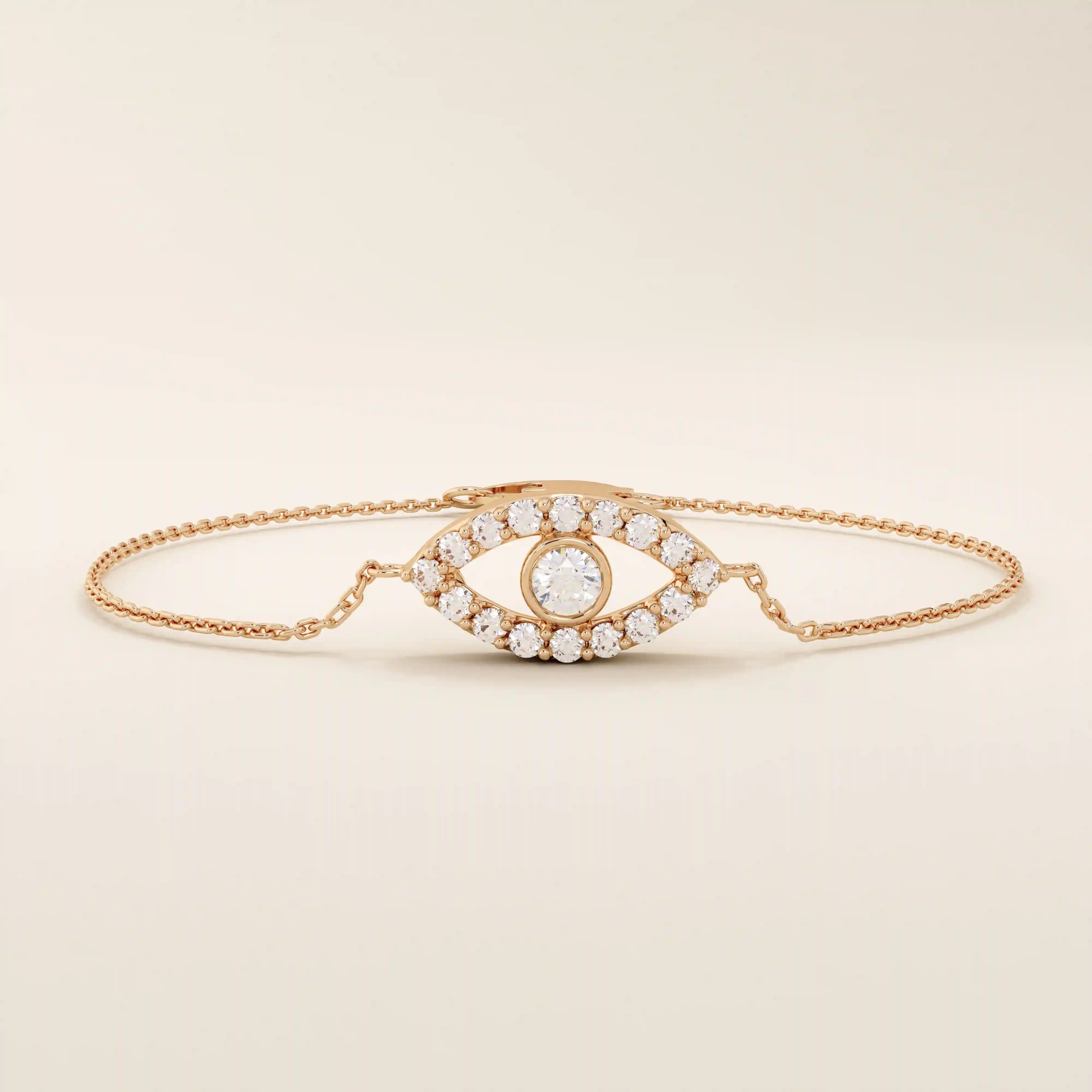 14k solid gold pave tiny moissanite stones evil eye bracelet for women