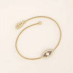 14k solid gold pave tiny moissanite stones evil eye bracelet for women