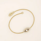 14k solid gold pave tiny moissanite stones evil eye bracelet for women