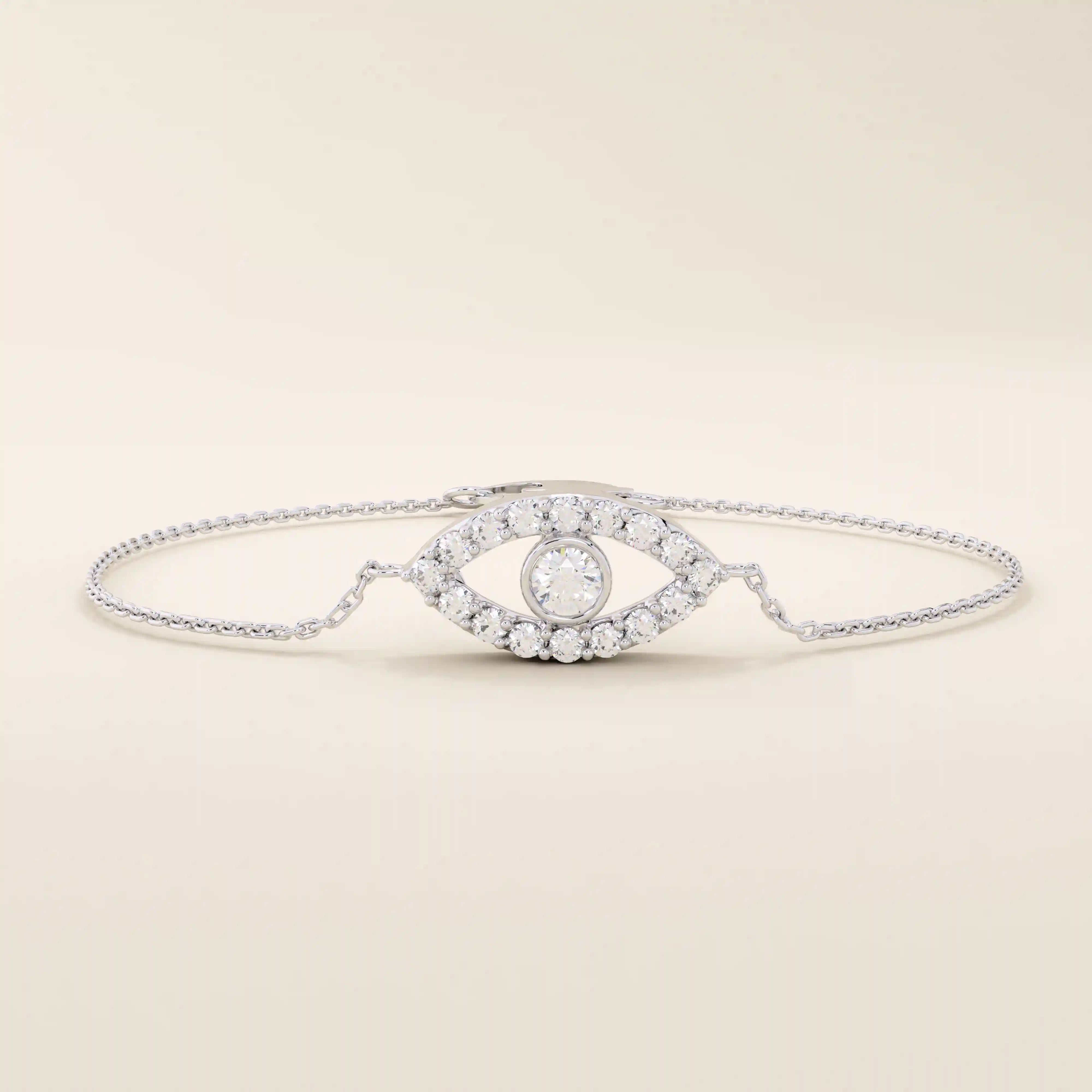 14k solid gold pave tiny moissanite stones evil eye bracelet for women