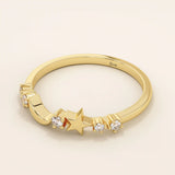 14k solid gold crescent moon and star tiny moissanite stacking wedding ring for women