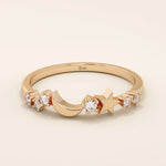 14k solid gold crescent moon and star tiny moissanite stacking wedding ring for women