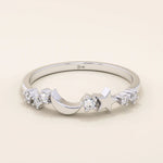 14k solid gold crescent moon and star tiny moissanite stacking wedding ring for women