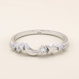 14k solid gold crescent moon and star tiny moissanite stacking wedding ring for women