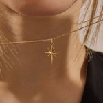 14k solid gold north star burst pendant necklace for women