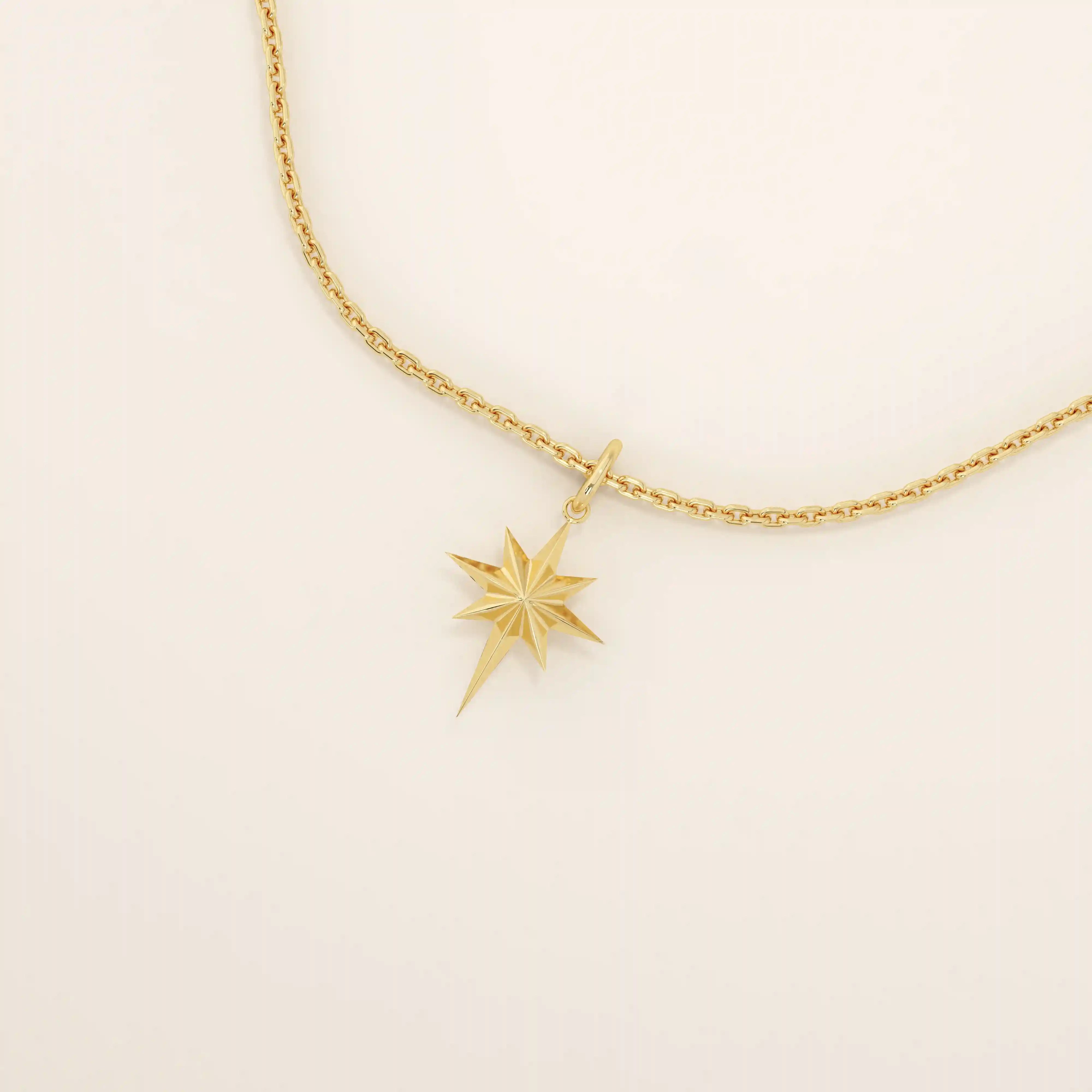 14k solid gold north star burst pendant necklace for women