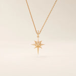 14k solid gold north star burst pendant necklace for women