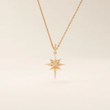 14k solid gold north star burst pendant necklace for women