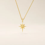 14k solid gold north star burst pendant necklace for women