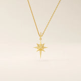14k solid gold north star burst pendant necklace for women