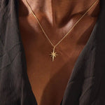 14k solid gold north star burst pendant necklace for women