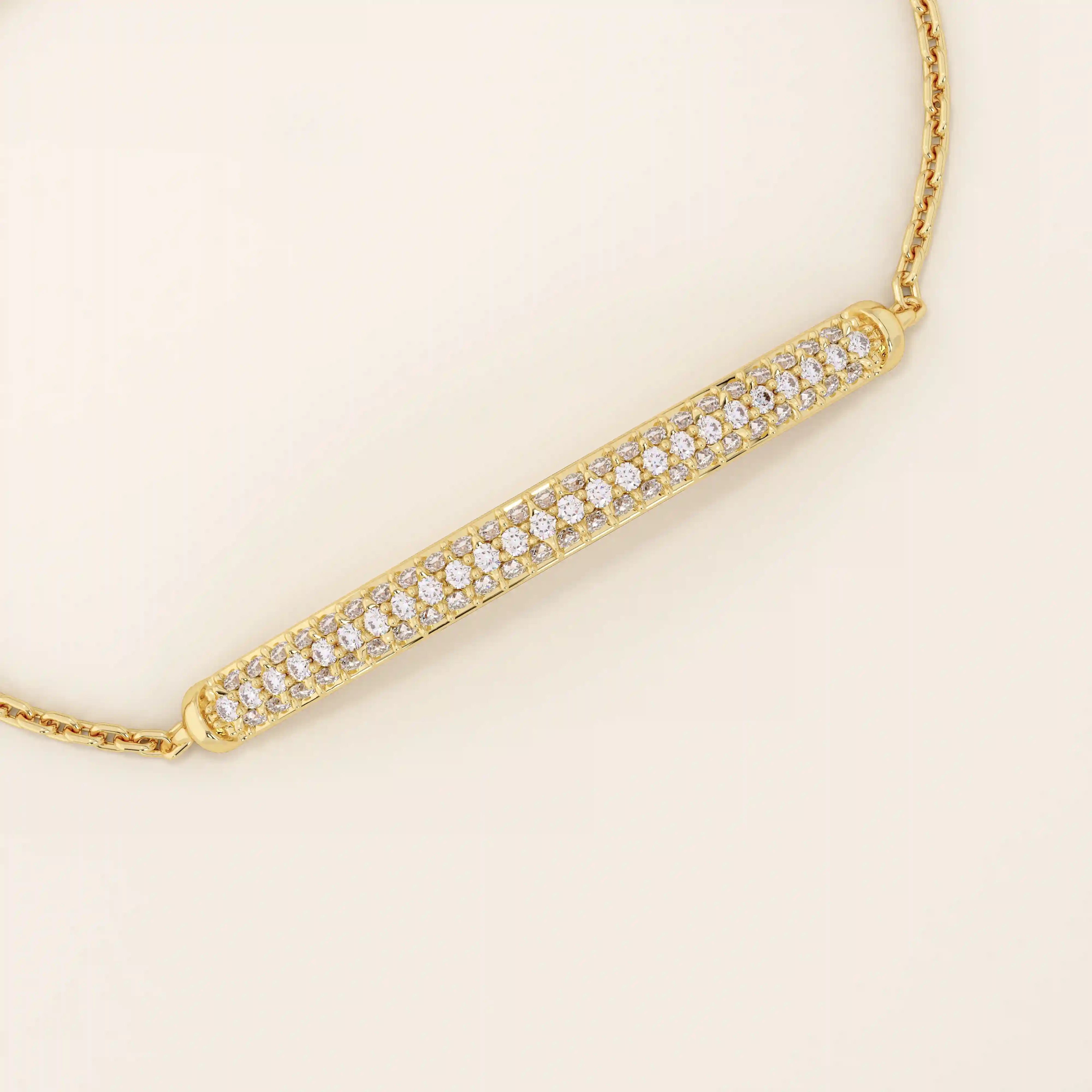 14K SOLID GOLD PAVE MOISSANITE BAR BRACELET FOR WOMEN
