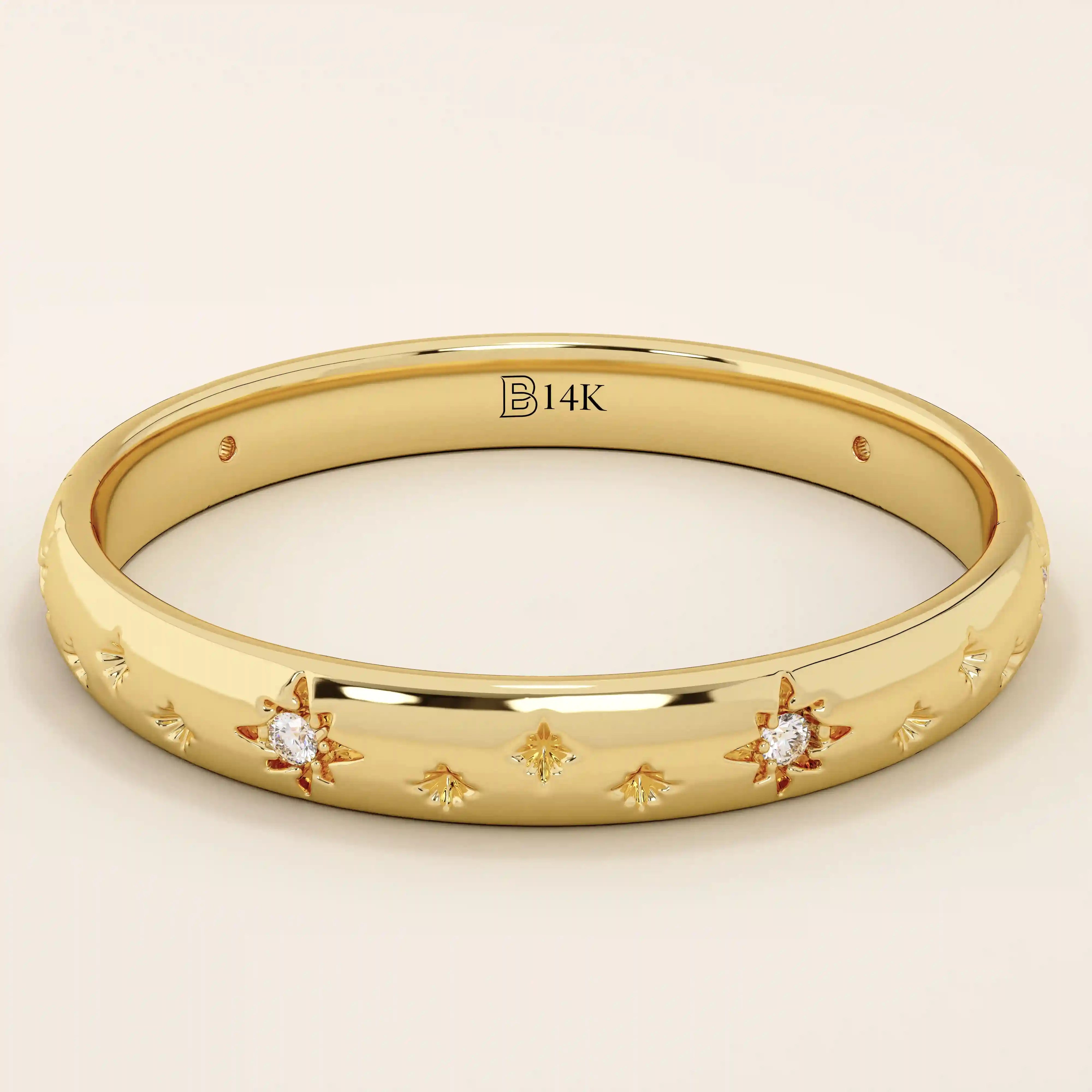 PAVE CZ CELESTIAL STAR 14K SOLID GOLD WEDDING RING