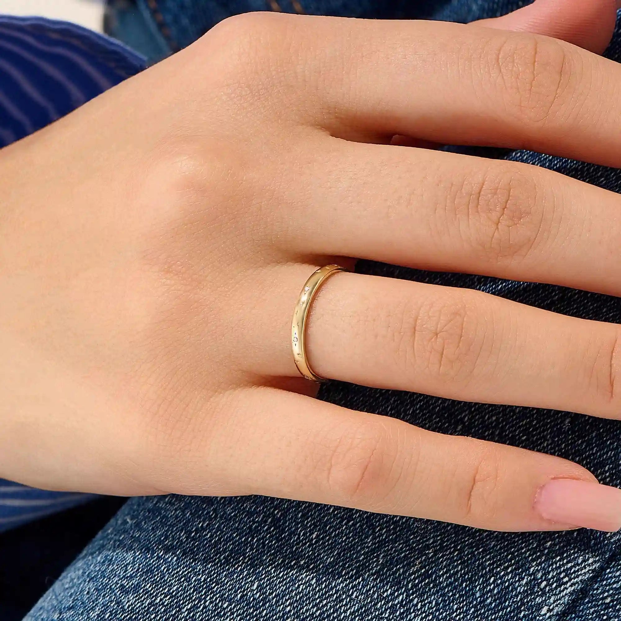 PAVE CZ CELESTIAL STAR 14K SOLID GOLD WEDDING RING