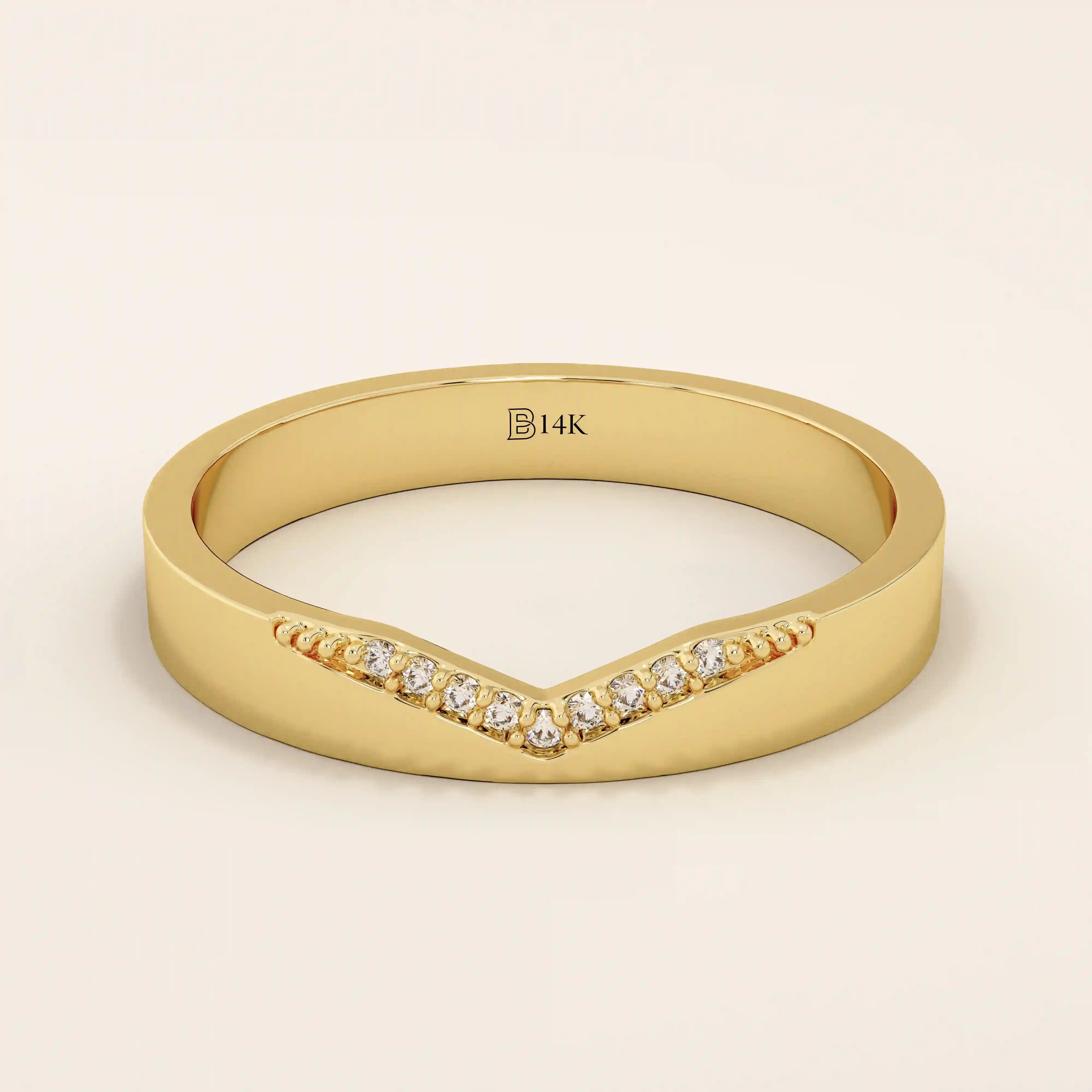 PAVE CZ V CURVE BAND WEDDING RING IN 14K SOLID GOLD