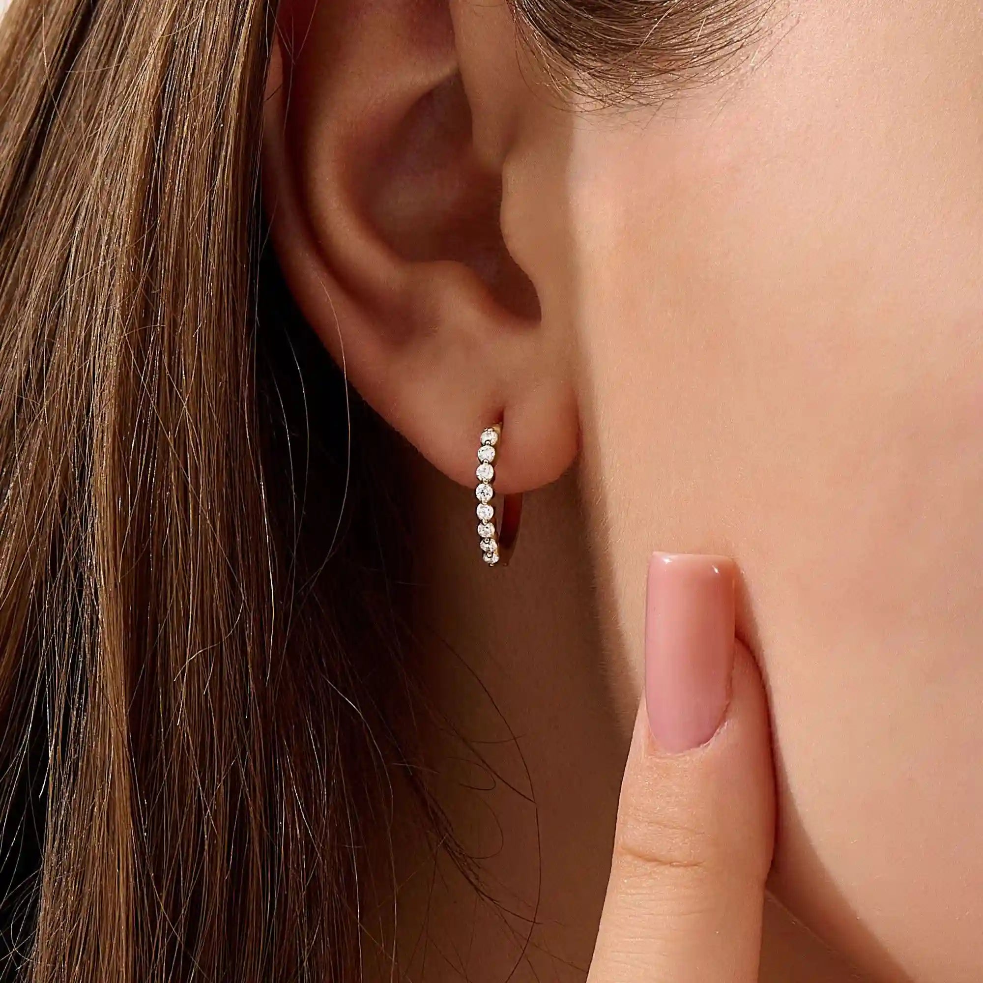 PAVE CZ HOOP EARRING IN SOLID GOLD