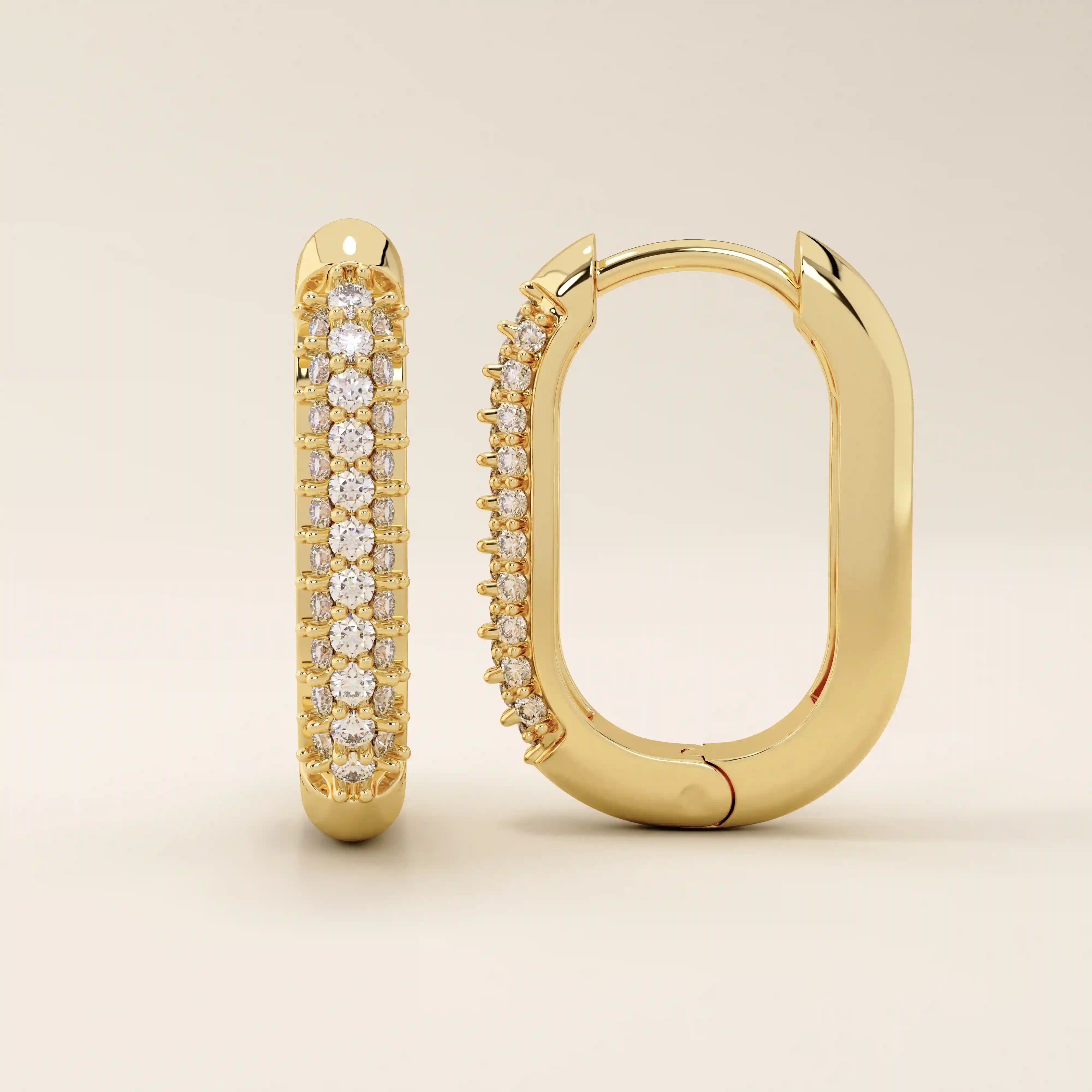 PAVE CZ OVAL U SHAPE HOOP EARRINGS IN GOLD