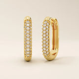 PAVE CZ OVAL U SHAPE HOOP EARRINGS IN GOLD