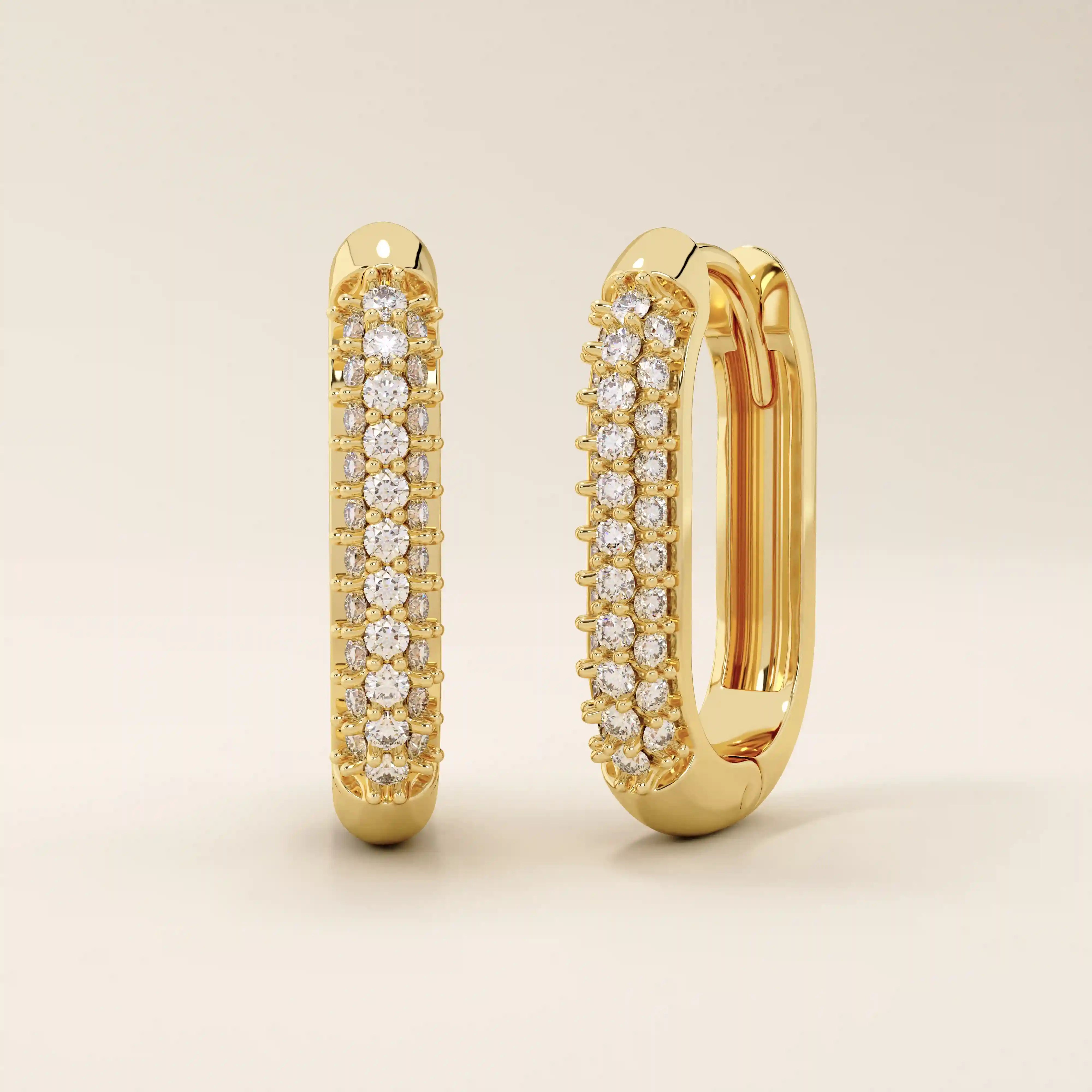 PAVE CZ OVAL U SHAPE HOOP EARRINGS IN GOLD