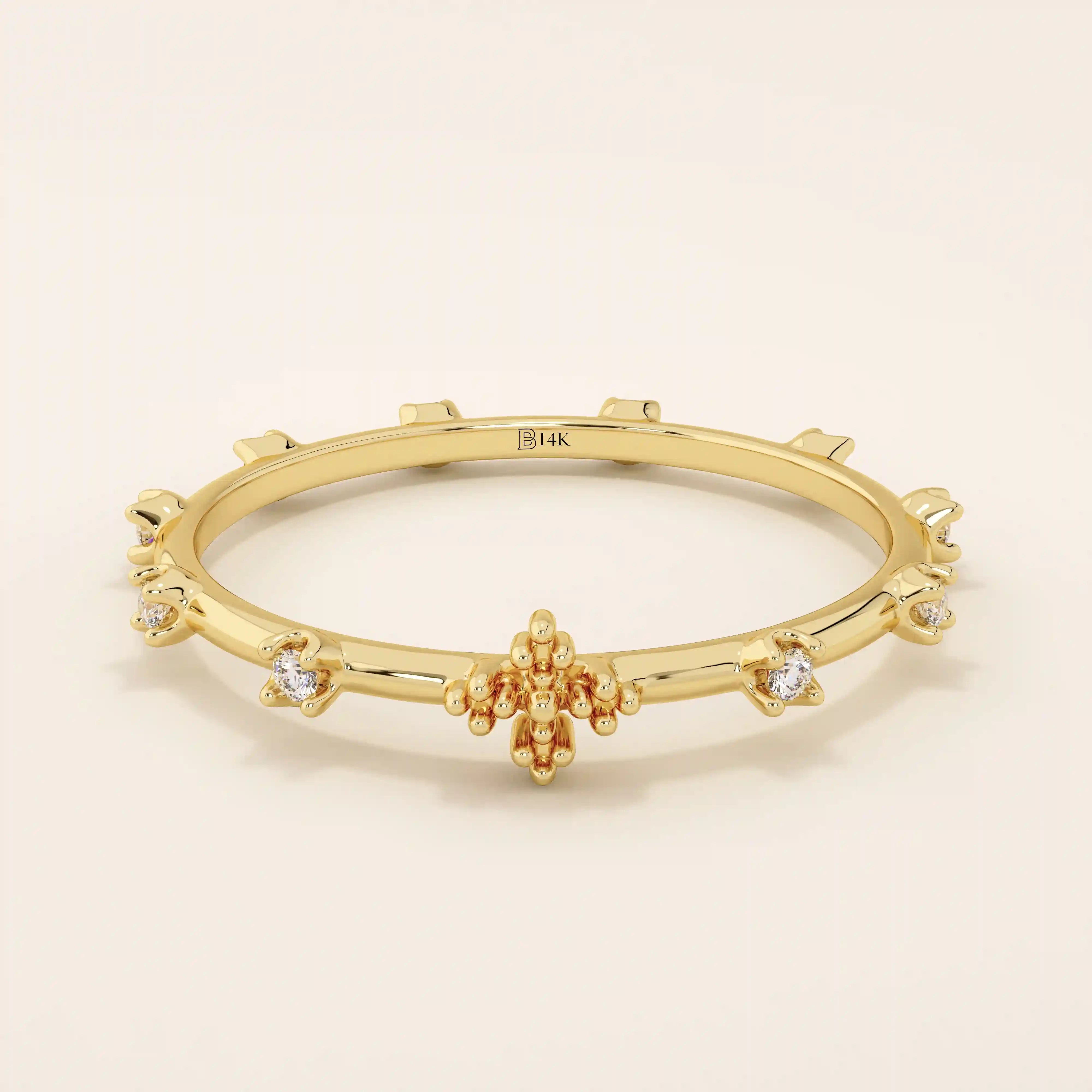 14k solid gold tiny moissanite small cross rosary praying ring