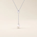 14k solid gold y lariat necklace with bezel set moissanite and freshwater pearl for women