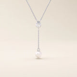 14k solid gold y lariat necklace with bezel set moissanite and freshwater pearl for women