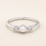 14k solid gold small freshwater pearl engagement ring with tiny moissanite side stones for women