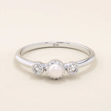 14k solid gold small freshwater pearl engagement ring with tiny moissanite side stones for women