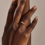 14k solid gold small freshwater pearl engagement ring with tiny moissanite side stones for women