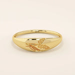 14k solid gold small signet ring with engraved birth flower