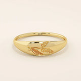 14k solid gold small signet ring with engraved birth flower
