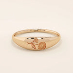 14k solid gold small signet ring with engraved birth flower
