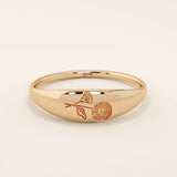 14k solid gold small signet ring with engraved birth flower