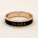 PERSONALIZED BLACK ENAMEL WEDDING BAND IN 14K SOLID GOLD