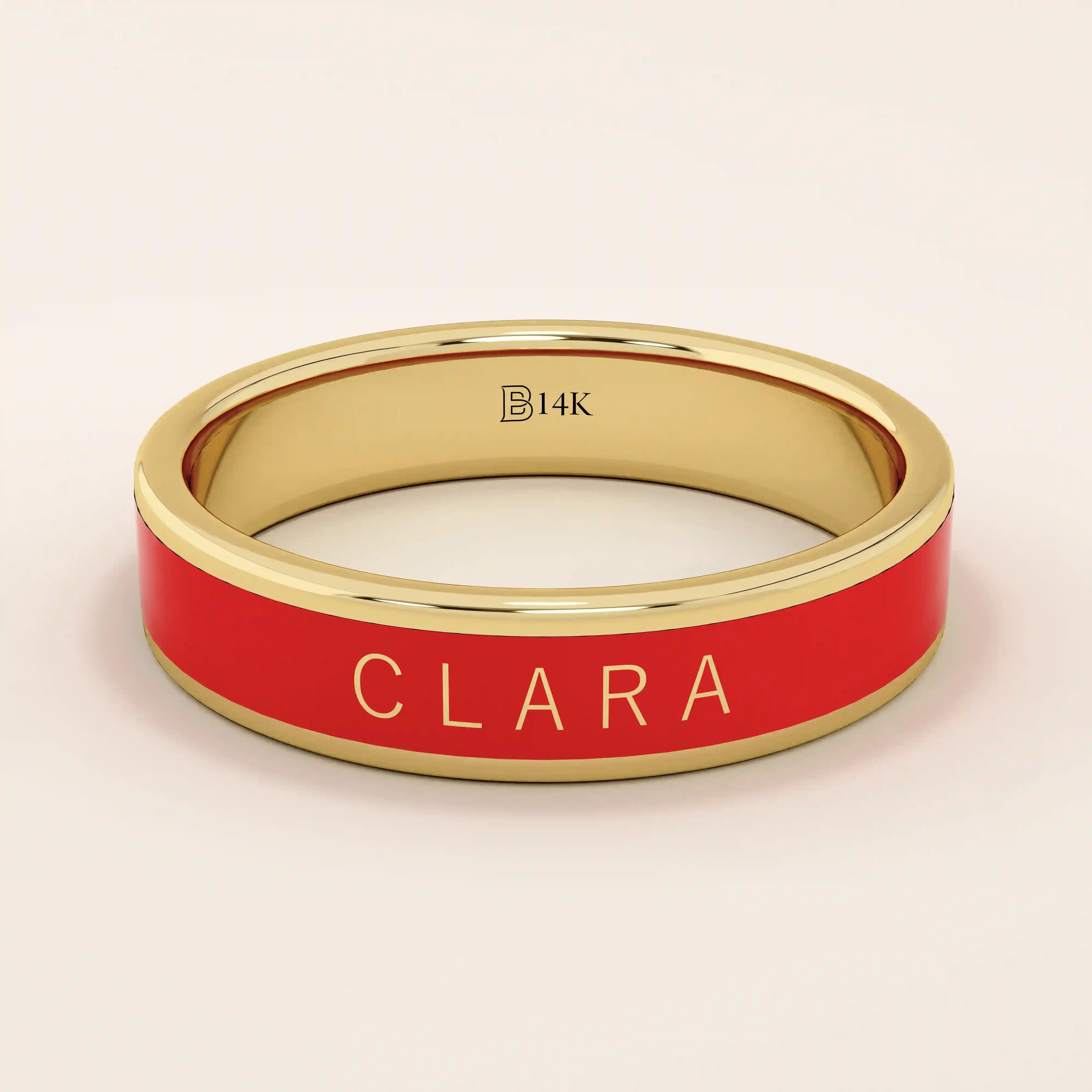 PERSONALIZED BLACK ENAMEL WEDDING BAND IN 14K SOLID GOLD