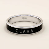 PERSONALIZED BLACK ENAMEL WEDDING BAND IN 14K SOLID GOLD