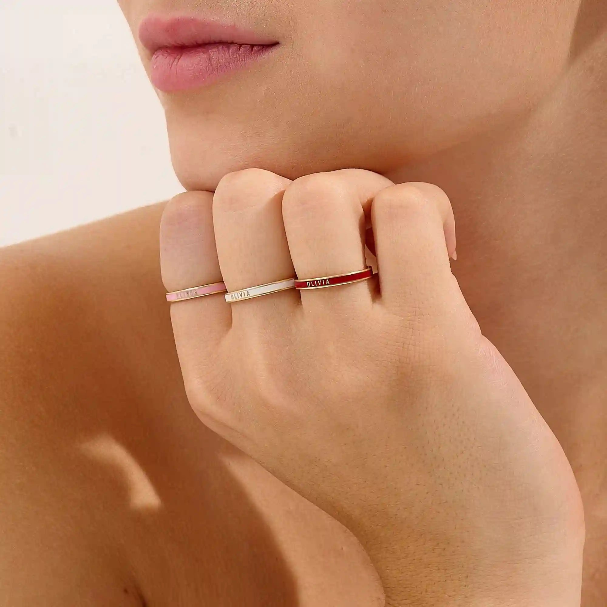 PERSONALIZED BLACK ENAMEL WEDDING BAND IN 14K SOLID GOLD