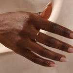 14k solid gold open band stacking wedding ring with tiny moissanite stones