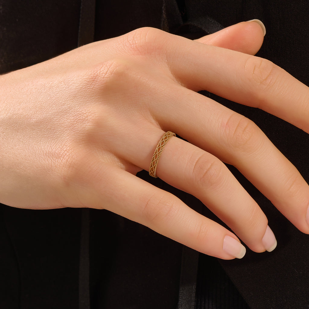 14K SOLID GOLD MILGRAIN BRAIDED VINTAGE WEDDING RING FOR WOMEN