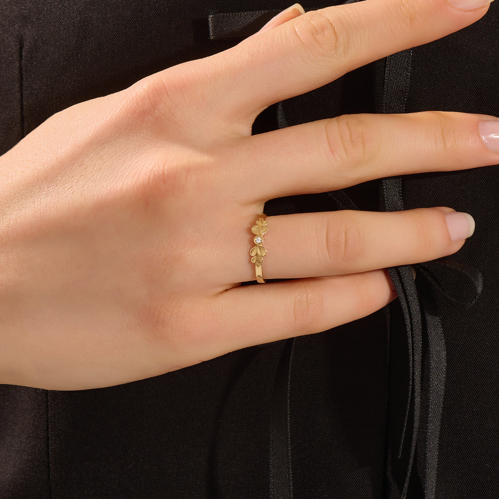 14k solid gold bezel set small moissanite leaf stackable wedding ring for women